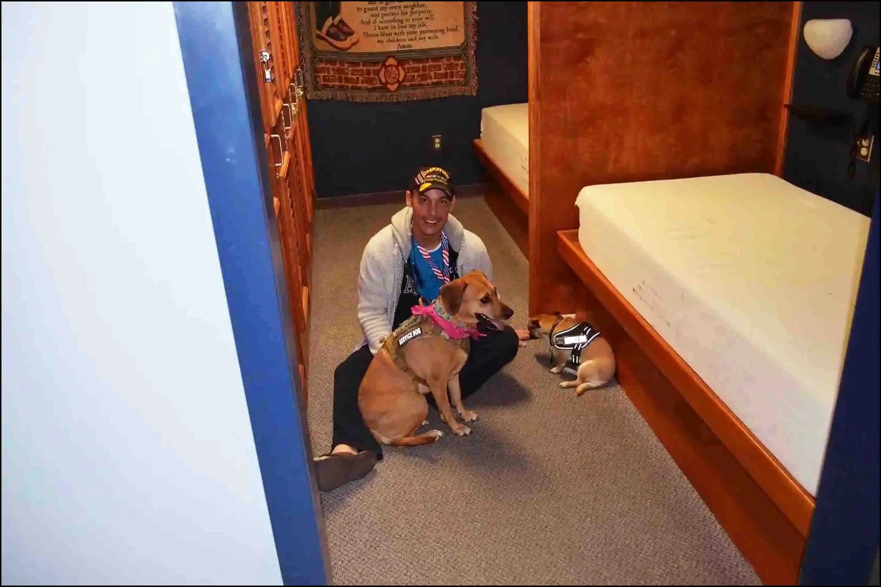 Book author & US Veteran David Haave spends time with his service dogs at the Fire Station barracks. Firefighters Food was awesome! -- David Haave